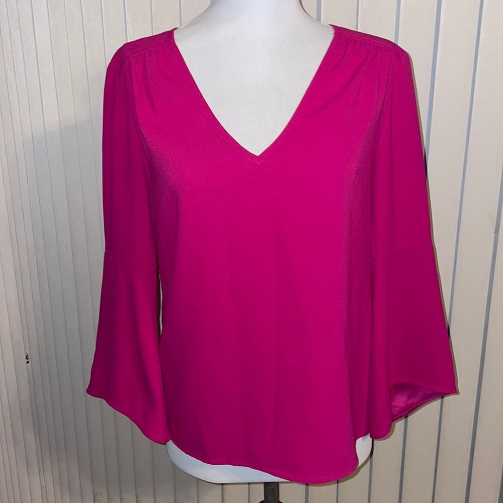 Trina Turk Enamel V-neck Bell Sleeve Blouse Top